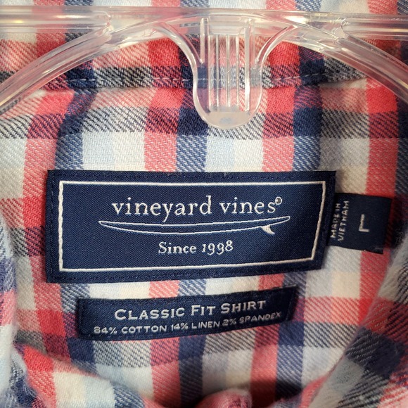 Vineyard Vines Shirt Mens L Pink White Blue Plaid Flannel Classic Fit Preppy - Picture 7 of 9